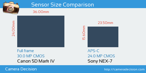 Canon 5D MIV vs Sony NEX-7 Sensor Size Comparison