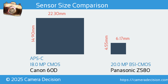 Canon 60D vs Panasonic ZS80 Sensor Size Comparison