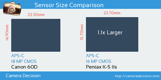 Canon 60D vs Pentax K-5 IIs Sensor Size Comparison