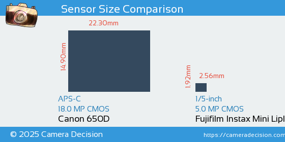 Canon 650D vs Fujifilm Instax Mini Liplay Sensor Size Comparison