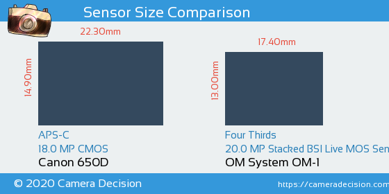 Canon 650D vs OM System OM-1 Sensor Size Comparison