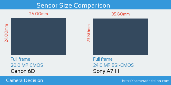 Canon 6D vs Sony A7 III Sensor Size Comparison