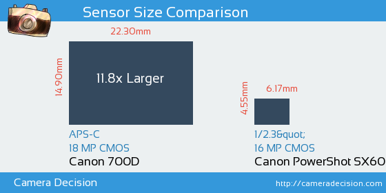 Canon 700D vs Canon SX60 HS Sensor Size Comparison