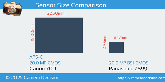 Canon 70D vs Panasonic ZS99 Sensor Size Comparison