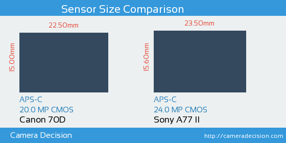 Canon 70D vs Sony A77 II Sensor Size Comparison