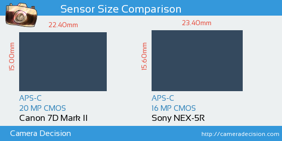 Canon 7D MII vs Sony NEX-5R Sensor Size Comparison
