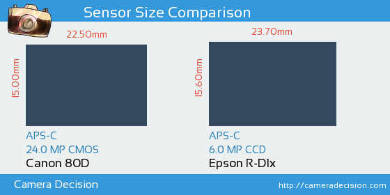 Canon 80D vs Epson R-D1x Sensor Size Comparison