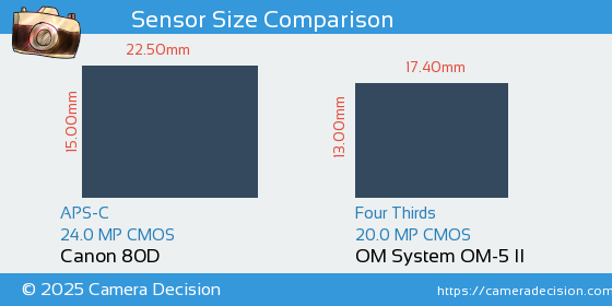 Canon 80D vs OM System OM-5 II Sensor Size Comparison