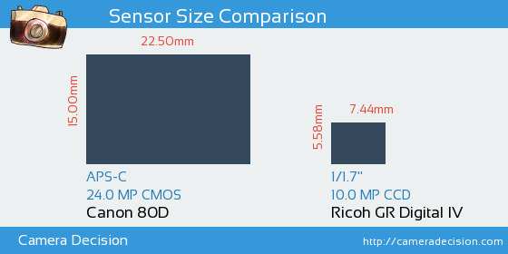 Canon 80D vs Ricoh GR Digital IV Sensor Size Comparison