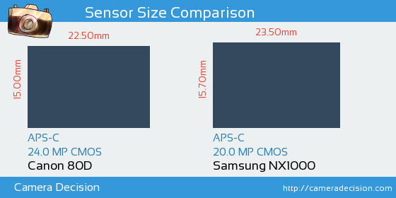 Canon 80D vs Samsung NX1000 Sensor Size Comparison