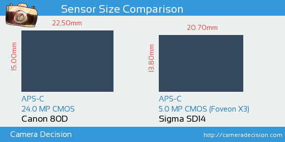 Canon 80D vs Sigma SD14 Sensor Size Comparison