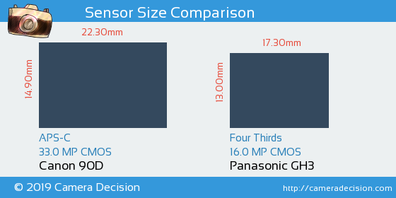 Canon 90D vs Panasonic GH3 Sensor Size Comparison