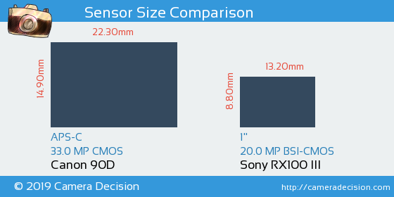 Canon 90D vs Sony RX100 III Sensor Size Comparison
