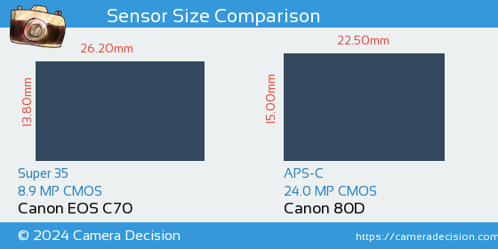 Canon EOS C70 vs Canon 80D Sensor Size Comparison
