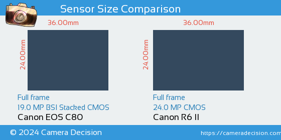 Canon EOS C80 vs Canon R6 II Sensor Size Comparison