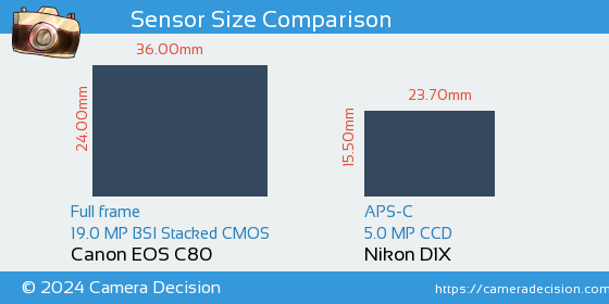 Canon EOS C80 vs Nikon D1X Sensor Size Comparison