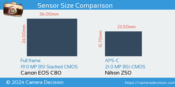 Canon EOS C80 vs Nikon Z50 Sensor Size Comparison