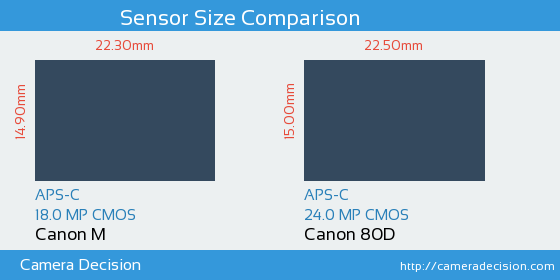 Canon M vs Canon 80D Sensor Size Comparison