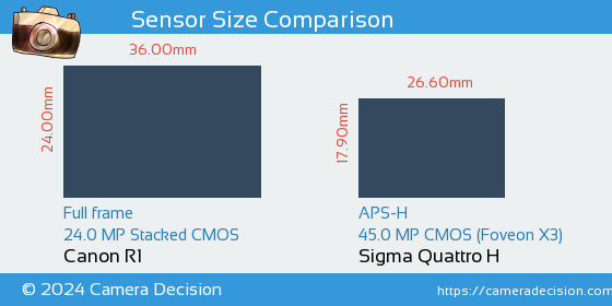Canon R1 vs Sigma Quattro H Sensor Size Comparison