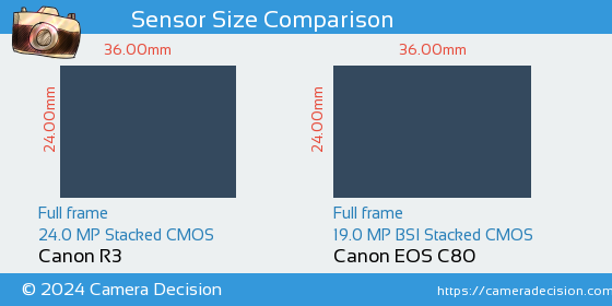 Canon R3 vs Canon EOS C80 Sensor Size Comparison