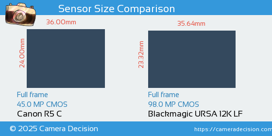 Canon R5 C vs Blackmagic URSA 12K LF Sensor Size Comparison