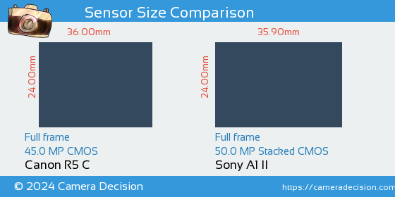 Canon R5 C vs Sony A1 II Sensor Size Comparison