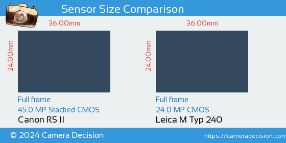 Canon R5 II vs Leica M Typ 240 Sensor Size Comparison