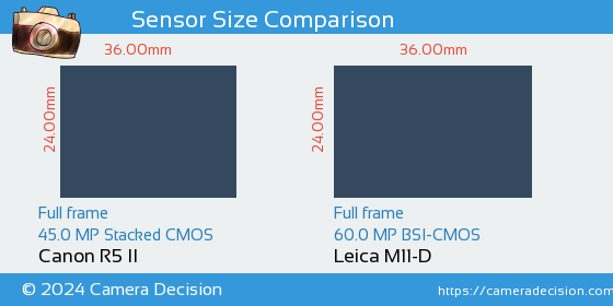 Canon R5 II vs Leica M11-D Sensor Size Comparison