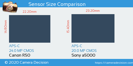 Canon R50 vs Sony a5000 Sensor Size Comparison