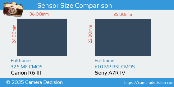 Canon R6 III vs Sony A7R IV Sensor Size Comparison