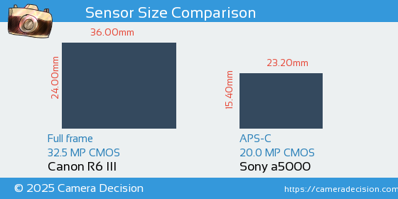 Canon R6 III vs Sony a5000 Sensor Size Comparison