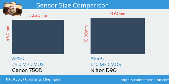 Canon 750D vs Nikon D90 Sensor Size Comparison