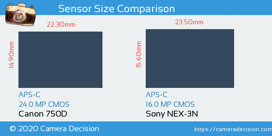 Canon 750D vs Sony NEX-3N Sensor Size Comparison
