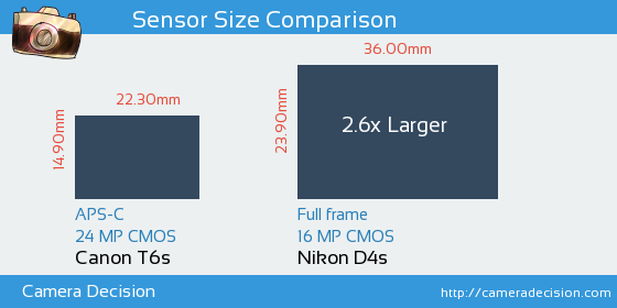 Canon T6s vs Nikon D4s Sensor Size Comparison
