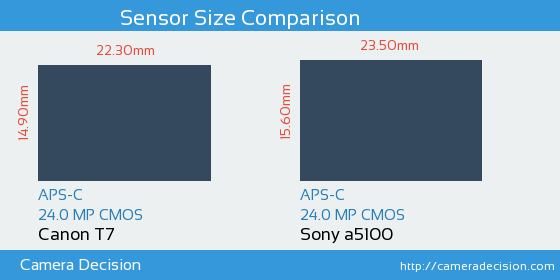 Canon T7 vs Sony a5100 Sensor Size Comparison