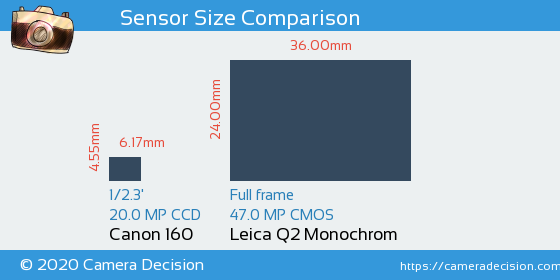 Canon 160 vs Leica Q2 Monochrom Sensor Size Comparison