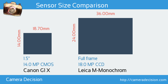 Canon G1 X vs Leica M-Monochrom Sensor Size Comparison