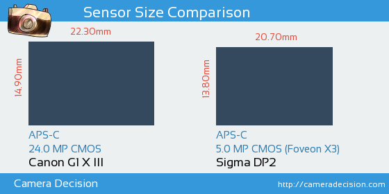 Canon G1 X III vs Sigma DP2 Sensor Size Comparison