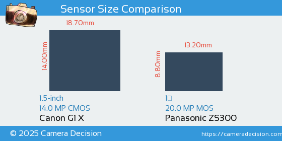 Canon G1 X vs Panasonic ZS300 Sensor Size Comparison