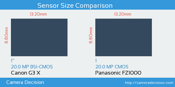Canon G3 X vs Panasonic FZ1000 Sensor Size Comparison