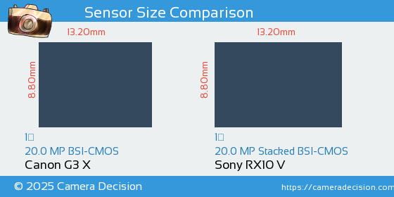 Canon G3 X vs Sony RX10 V Sensor Size Comparison