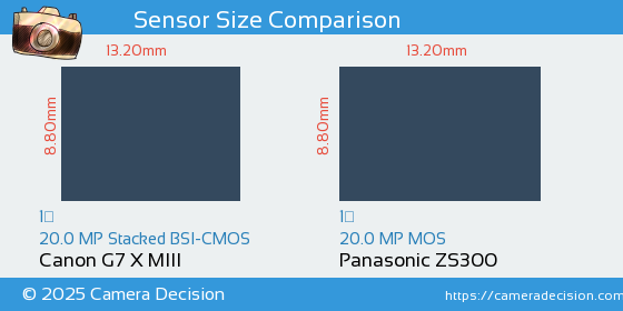 Canon G7 X MIII vs Panasonic ZS300 Sensor Size Comparison