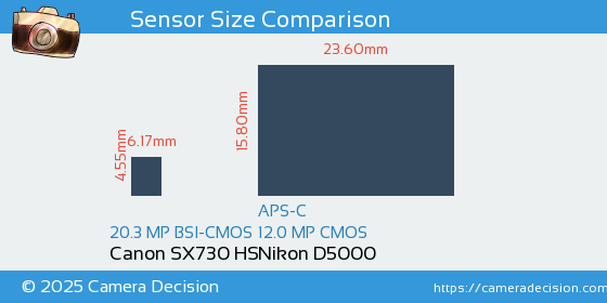 Canon SX730 HS vs Nikon D5000 Sensor Size Comparison
