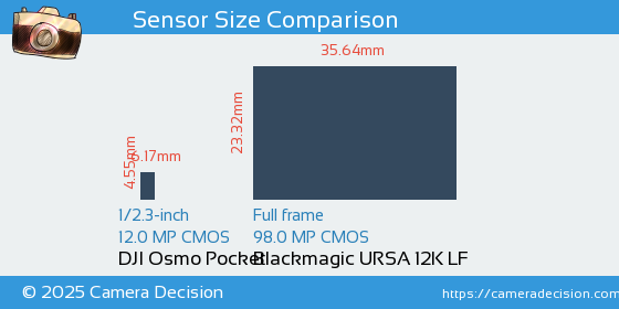 DJI Osmo Pocket vs Blackmagic URSA 12K LF Sensor Size Comparison