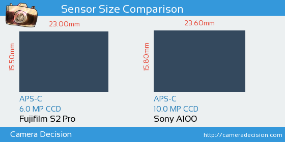Fujifilm S2 Pro vs Sony A100 Sensor Size Comparison