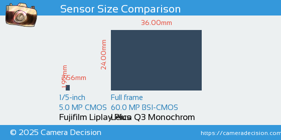 Fujifilm Liplay Plus vs Leica Q3 Monochrom Sensor Size Comparison