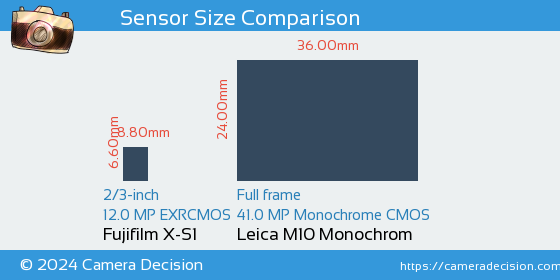 Fujifilm X-S1 vs Leica M10 Monochrom Sensor Size Comparison