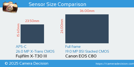 Fujifilm X-T30 III vs Canon EOS C80 Sensor Size Comparison