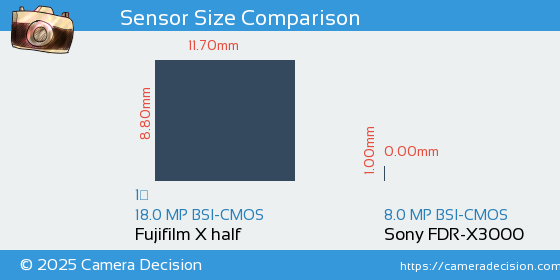 Fujifilm X half vs Sony FDR-X3000 Sensor Size Comparison