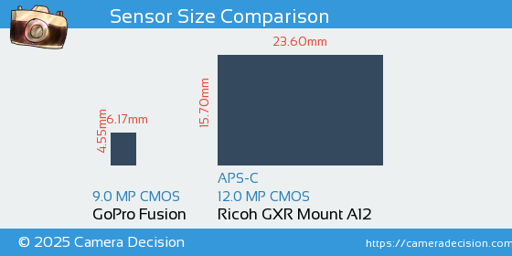 GoPro Fusion vs Ricoh GXR Mount A12 Sensor Size Comparison